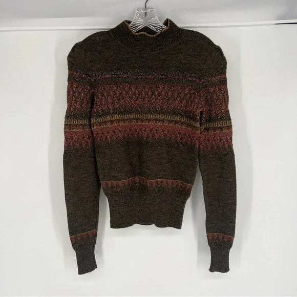 Isabel Marant Etoile Argyle Metallic Scalloped Wool Blend Knit Winter Sweater 38 - Picture 2 of 7